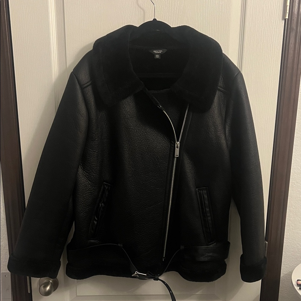 Simply Vera by Vera Wang Black Shearling Jacket-Used Good Condition XXL
